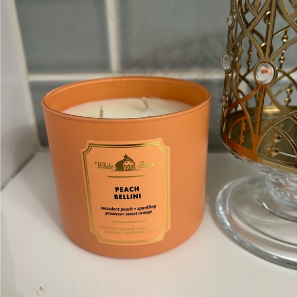 Bath & Body Works Gold Gem Glass Pedestal 3-Wick Candle Holder with new candle - Picture 3 of 8